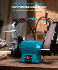 Beefed Up 2X27 Belt Sanding Station Combined With A 6 Inch Grinding Wheel with adjustable LED for precision work.