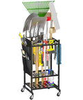 Rolling Garden Tool Organizer With Wheels, Beefy Heavy Duty Tool Tower Cart For Garage Or Shed with 35 Tools, Black