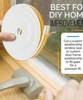 High Density Foam Weather Stripping And Self Adhesive Door Seal Roll Tough As Nails Draft Blocking Insulation Tape For Windows Doors And AC durable one inch wide white roll being applied to window frame