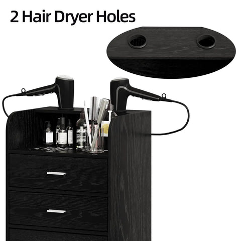 Mobile Salon Station On Wheels For Hair Stylists And Barbers Sleek Black Trolley Cart With Swivel Casters Pro Grade Organizer