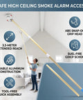 Top Notch Smoke Alarm Remover Tool With Extended Aluminum Pole for high ceiling access and ABS snap-on grip for easy detector replacement.