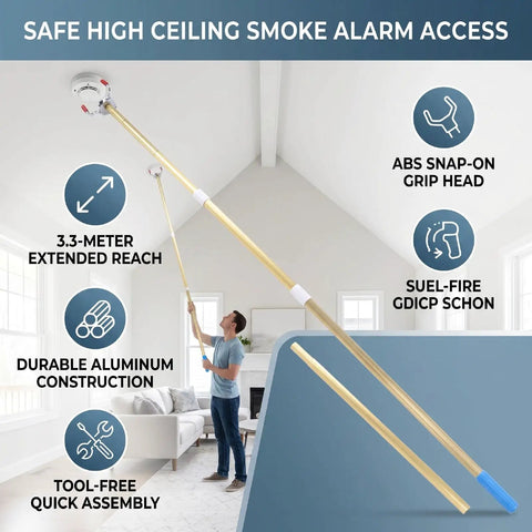 Heavy Duty Smoke Detector Removal Tool With 3.3 Meter Aluminum Alloy Pole For Wireless Alarm Installation Featuring Abs Snap On Head And Sturdy Grip For No Sweat High Ceiling Maintenance Jobs