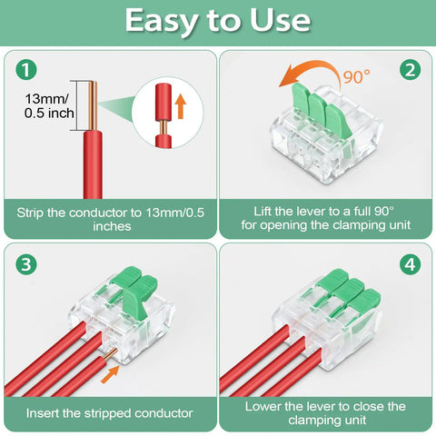 No Screwdrivers Needed With These 30pcs Push Button Lever Wire Connectors Featuring Quick Release Mechanism For Fast Three Port Junction Installation In Tight Spaces Without Any Tools Required, 3-port connector