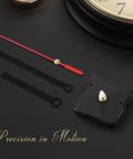 Quartz DIY Wall Clock Movement Mechanism Battery Operated Repair Kit With 13mm Shaft And 100mm Long Hands displayed on black background