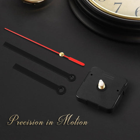 Quartz DIY Wall Clock Movement Mechanism Battery Operated Repair Kit With 13mm Shaft And 100mm Long Hands displayed on black background