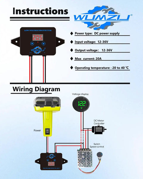 Wiring diagram for Battery Adapter Converter Kit For 18V Ride On Cars Upgrade With Low Voltage Protector Voltage Display PWM Controller Fuses And Wire Terminals Easy Install Plug And Play DIY Boost