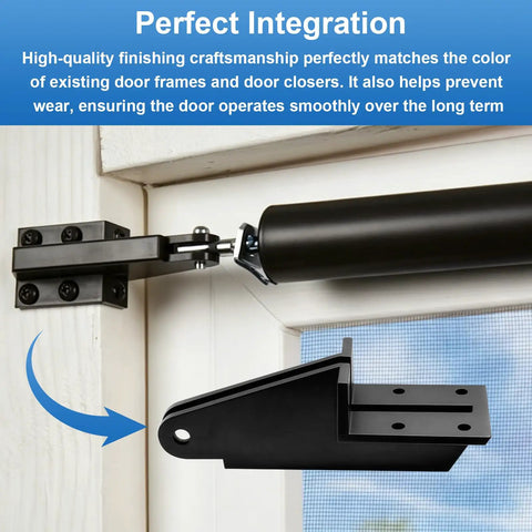 Rock Solid Door Jamb Replacement Bracket compatible with lanai screen enclosures shown mounted, black heavy-duty design.