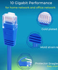 Close-up of Slim Cat6a Patch Cables 1ft 10 Pack with snagless design and gold-plated connectors for 10G network performance.