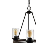 Oil Rubbed Bronze 20 Inch Three Light Rustic Farmhouse LED Chandelier With Wagon Wheel Design, Seeded Glass Shades