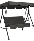 Three Seat Outdoor Patio Swing Chair With Removable Cushions, Steel Frame Stand, And Adjustable Tilt Canopy, Black.