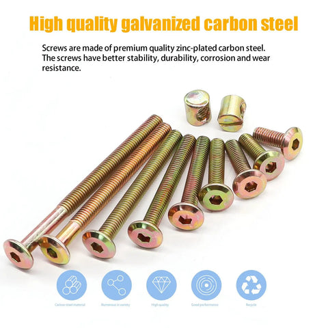 All In One Crib Screws And Nuts Kit For Beds Chairs And Furniture With Barrel Nuts And Wooden Dowel Pins Wrench Included 54 Pieces In 9 Sizes M6 Screws Ranging 16 To 80mm