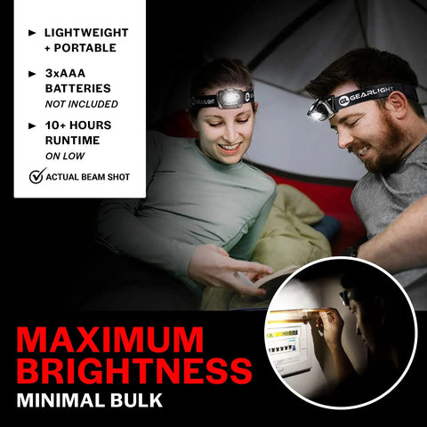 Two Pack AAA Battery Powered Head Lamp With Red Light Adjustable Headband 7 Modes Bright Hands Free For Running Camping Hiking Fishing Hunting And Home Repairs