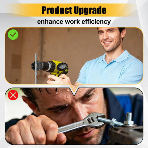 Two Pack Nut Zipper Drill Attachment For Quick Nut Removal used by a worker with a power drill, showing efficiency upgrade