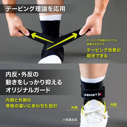Ankle Support Brace For The Court Right Foot Size L Black A2-DX Guard being worn, focusing on cross straps and lateral protection.