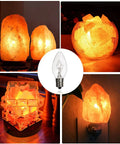 Himalayan Salt Lamp Replacement Bulbs 15 Watt Six Pack E12 Socket Incandescent Long Lasting Bulbs For Most Salt Lamps, Ideal Original Replacement, with various salt lamp shapes and metal clip base.