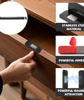 Ultra Thin Magnetic Cabinet Magnets For Smooth Closure 24 Pack With Adhesive Backing on wooden drawer, black 1.6x0.8 inches