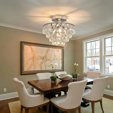 Crystal Chandelier Ceiling Light Semi Flush Mount With E26 Base In Silver Chrome Finish Dope Sparkling Crystal Fixture For Hallways Bedrooms Bathrooms Closets And Foyers Bulbs Not Included 110V 60W in elegant dining room