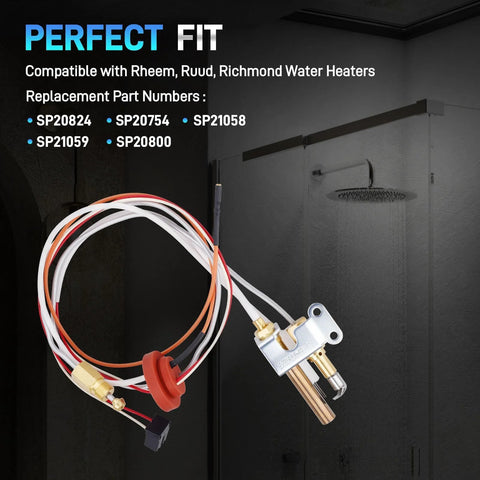 Front view of SP21058 water heater pilot assembly with thermopile and sparker, NG/LP compatible, copper gas tube.