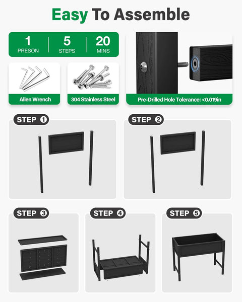 Assembly steps for Waist-High Raised Garden Bed On Legs For Easy Upright Gardening 48X24X30 Inch Elevated Planter Box.