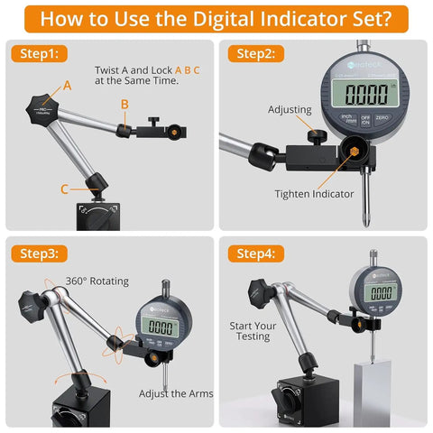 Digital Dial Indicator Gauge With Magnetic Base And Storage Case 0 To 1 Inch 25.4mm, 0.0005 Inch To 0.01mm Metric Conversion instructions
