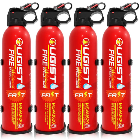 Multipurpose Fire Extinguisher Set 4 Pack 21 Ounce Cans With Wall Mount Bracket, Water Based Foam No Residue, front view