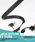 Close-up of 22Ft 4 Pin 5 Wire Trailer Wiring Harness with Nylon Net Tube, showcasing waterproof copper wires and corrosion resistance.