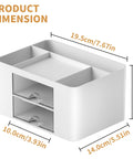 Pen Organizer With 2 Drawers For Desk, Multi Functional Pencil Holder With 5 Compartments Top Tray And Notebook Holder, White