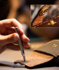 Installing 15mm metal snap buttons on leather using setter tools from the Leather Snaps And Fasteners Kit for sewing projects.
