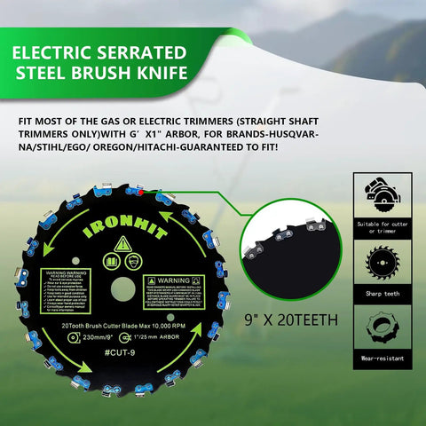 Nine Inch Twenty Tooth Manganese Steel Brush Cutter Blades For Weed Eater String Trimmers Arbor Fits One Inch Shaft 25mm