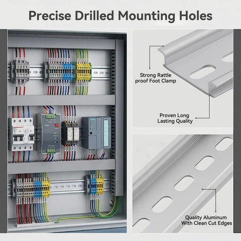 Heavy Duty 16 Inch Aluminum DIN Rail 35mm Wide Slotted Top Hat Mounts 2 pack for relays distribution boxes