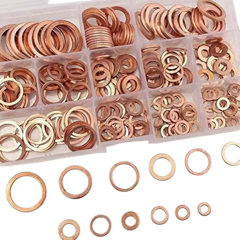 Copper Crush Washer Set 280 Pcs In 12 Sizes M3 To M16 Solid Copper Flat Ring Gaskets For Fuel Line Brake Line And Hydraulic Systems A Must Have Automotive Kit For Leak Free Seals. Assorted copper washers in organizer box