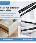 Side Mount Ball Bearing Drawer Slides For Full Extension 1 Pair Smooth Silent Glide shown in drawers with close-up view