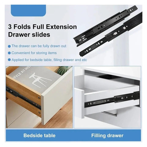 Side Mount Ball Bearing Drawer Slides For Full Extension 1 Pair Smooth Silent Glide shown in drawers with close-up view