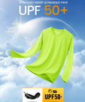 Men's Long Sleeve UV Protection Baselayer Shirt For Running And Hiking, UPF 50+, Fluorescent Green, Floating Against Sky