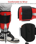 Pro Grade Heavy Duty Tree Climbing Spikes Set with adjustable safety seat and wide Velcro straps on leg, aluminum frame visible.