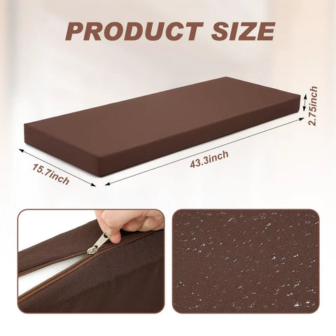 Waterproof Sauna Seat Cushion Mat 43x16 Inches Brown, Heat Resistant High Density Foam Pad For Infrared Saunas with zipper and texture details