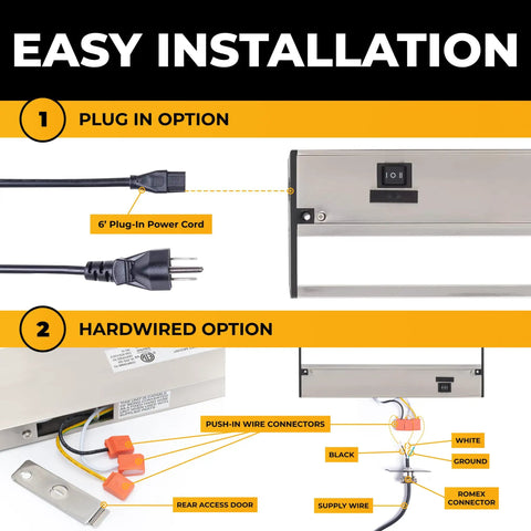Easy installation of Under Cabinet Lighting Kit 24 Inch Satin Finish With 3 CCT Dimmable Options 2700K 3000K 4000K