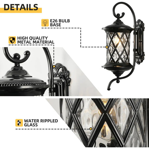 Large Outdoor Wall Lanterns 24 Inch Dope Old School Retro Coach Light Style Waterproof Aluminum with water glass detail.