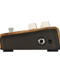 Side view of Align Session Acoustic Guitar Effects Pedal Delivers Analog Saturation For Warmth With Pro Grade Compression And EQ Adjustable Gain For Passive Or Active Pickups Engage Footswitch For Affected Signal Or True Bypass Plus Handy Volume Control, showing input jack and controls.