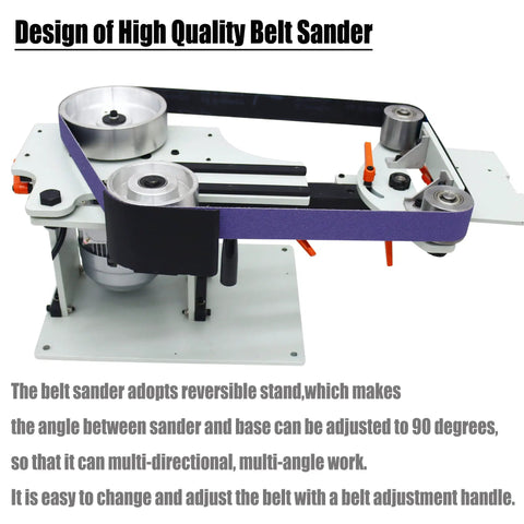 Heavy Duty Variable Speed Belt Sander And Knife Grinder Featuring Wheel Plus Flat Platen Tool Rest For Metal And Wood Polishing 1500W Motor 220V showing adjustable angle design.