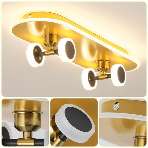 Skateboard LED Ceiling Light Fixture 32W Dimmable With Remote For Kids Room Flush Mount Modern Bedroom Lighting Nursery Energy Efficient LED