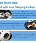 No Hassle Electric Hydraulic Hose Crimping Machine With 10 Die Set For 0.24 To 2.01 Inch Fittings AC 220V Single Phase showing oil filling and crimping mechanism details.