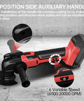 Heavy Duty Brushless Motor Cordless Oscillating Multi Tool Compatible With 18V Batteries comes with a side auxiliary handle for stability.