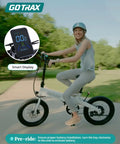 Person riding Foldable 20 Inch Electric Bike With 48V Battery, 40 Mile Range, showing LCD display, in a park setting.
