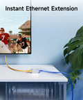 Five Pack Shielded Cat6a Ethernet Couplers Female To Female Extender Adapters For 10Gbps Networking in use on desk
