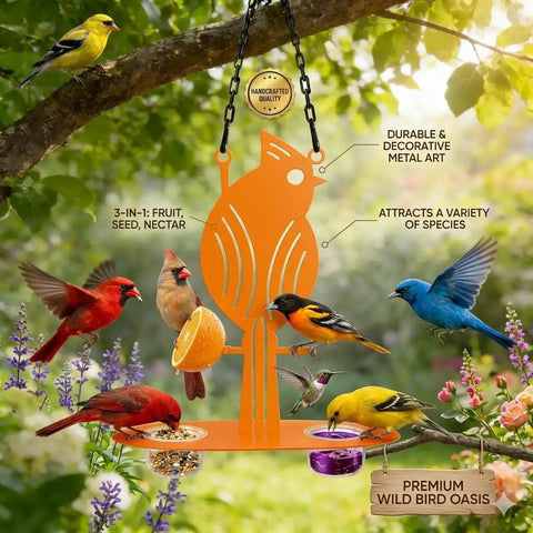 Oriole Bird Feeder Hanging Outdoor Decor With Clear PP Bowl Perch And Attachment Prongs for Clementines Mandarins and Oranges in a garden