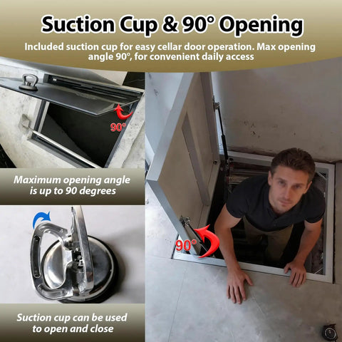 Heavy Duty Basement Entry Door With Suction Cup For Easy Access And 90 Degree Opening