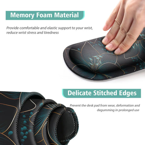 Close-up of Extended Keyboard And Mouse Pad Set With Keyboard Wrist Rest, Mouse Wrist Rest And Coaster, floral design detail
