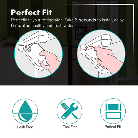 Diagram illustrating 3-second installation of Two Pack Refrigerator Water Filter For Maytag UKF8001 And Whirlpool 4396395