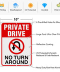 Private Drive No Turn Around sign, 14x10 in, reflective rust-free aluminum, front view